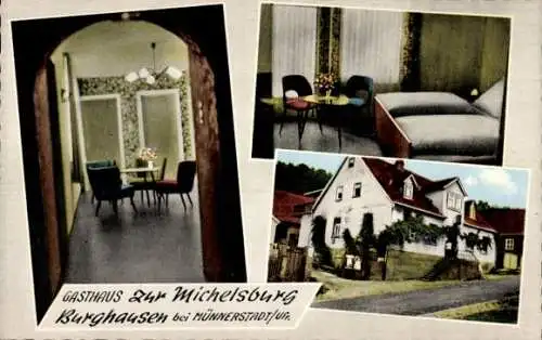 Ak Burghausen Münnerstadt in Unterfranken Bayern, Gasthaus Zur Michelsburg