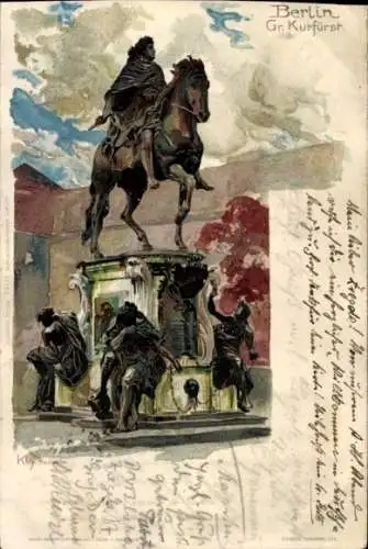 Künstler Litho Kley, Berlin Mitte, Großer Kurfürst, Reiterdenkmal