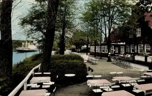 Ak Suchsdorf Kiel, Restaurant Margaretental, Terrasse, Nord Ostsee Kanal, Schiff