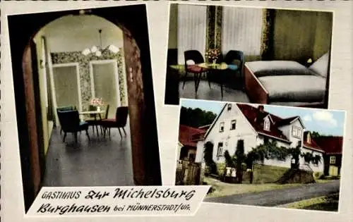 Ak Burghausen Münnerstadt in Unterfranken Bayern, Gasthaus Zur Michelsburg