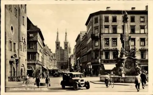 Ak Würzburg am Main Unterfranken, Dom, Domstraße, Fahrrad, Auto