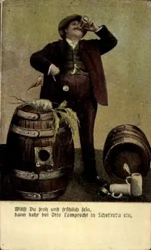 Ak Schellroda Klettbach in Thüringen, Restauration Zur Erholung, Inh. Otto Lamprecht, Mann, Bier