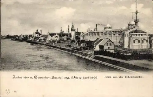 Ak Düsseldorf am Rhein, Industrie- und Gewerbe-Ausstellung Düsseldorf 1902, Blick von Rheinbrücke
