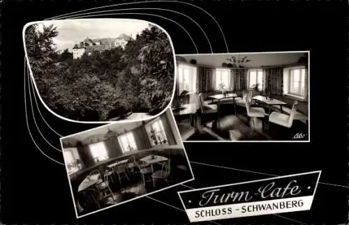 Ak Rödelsee, Blick zum Turm Cafe, Schloss Schwanberg, Innenansichten