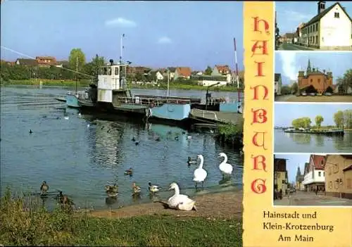 Ak Hainburg am Main Hessen, Klein-Krotzenburg, Teilansicht, Fähre