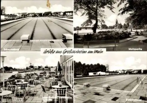 Ak Großauheim Hanau in Hessen, Schwimmbad, Main, Gaststätte, Terrasse