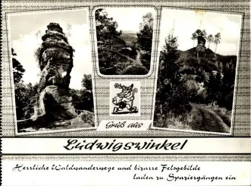 Ak Ludwigswinkel in der Pfalz, Wanderer, Felsen