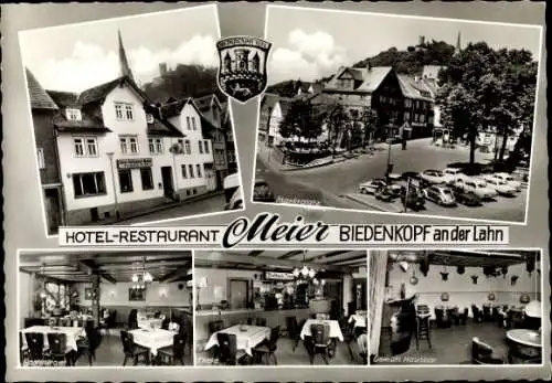 Ak Biedenkopf an der Lahn, Marktplatz, Wappen, Restaurant Meier, Hausbar