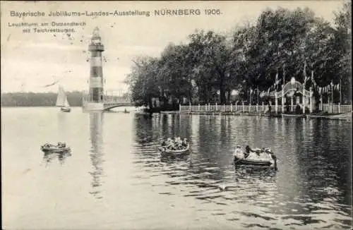 Ak Nürnberg in Mittelfranken, Bayerische Jubiläums-Landesausstellung 1906, Leuchtturm, Restaurant