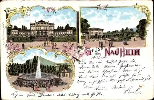 Litho Bad Nauheim in Hessen, Kurhaus, Trinkhalle, Sprudel