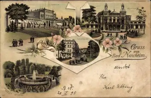 Litho Bad Nauheim in Hessen, Kurhaus, Badehaus, Sprudel