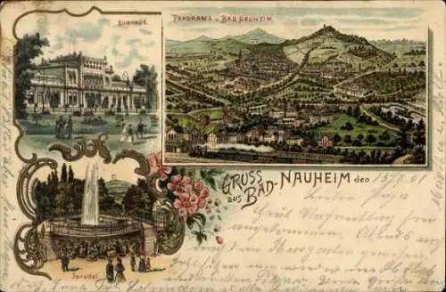 Litho Bad Nauheim in Hessen, Kurhaus, Panorama, Sprudel