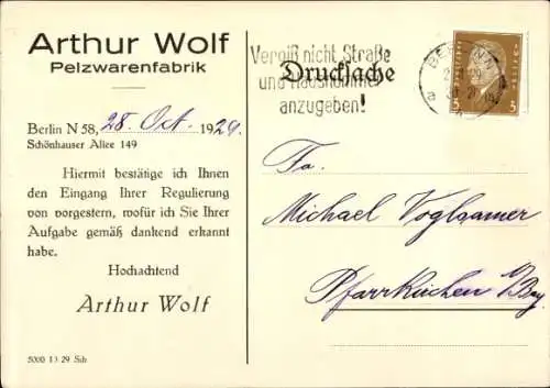 Ak Berlin Prenzlauer Berg, Schönhauser Allee 149, Pelzwarenfabrik Arthur Wolf