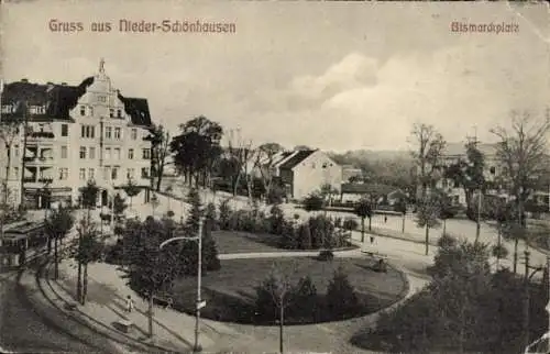 Ak Berlin Pankow Niederschönhausen, Bismarckplatz, Straßenbahn