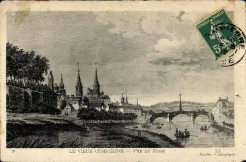 Künstler Ak Compiègne Oise, Brücke, Teilansicht, Türme