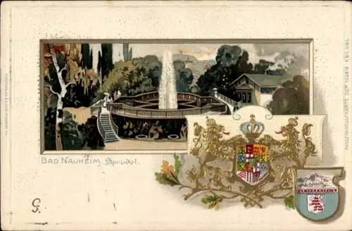 Präge Wappen Litho Bad Nauheim im Wetteraukreis Hessen Sprudel