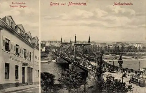 Ak Mannheim in Baden, Neckarbrücke, Restauration Stephan Rieger