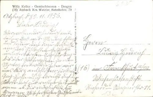 Ak Atzbach Lahnau in Hessen, Dorfstraße, Schule, Geschäftshaus Willy Keller