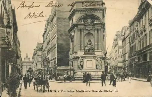 Ak Paris I Louvre, Fontaine Molière, Rue de Richelieu