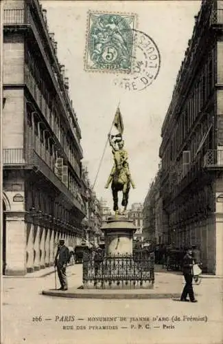Ak Paris I Louvre, Place des Pyramides, Statue von Jeanne d'Arc