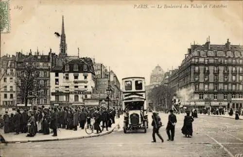 Ak Paris Louvre, der Boulevard du Palais und der Bus