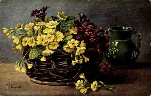 Künstler Ak Schmidt, P., Blumenkorb, Stillleben