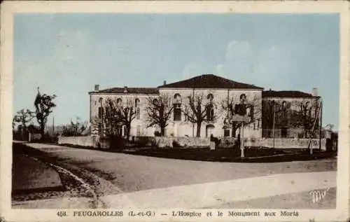 Ak Feugarolles Lot et Garonne, l'Hospice et le Monument aux Morts