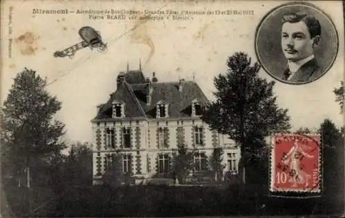 Ak Miramont Lot et Garonne, Aerodrome de Bouillhaguet, 1912, Pierre Blard sur monoplan Bleriot