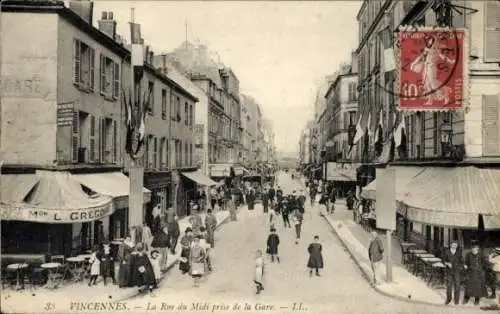 Ak Vincennes Val de Marne, La Rue du Midi prise de la Gare