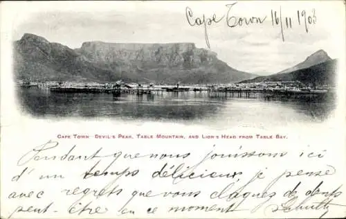 Ak Kapstadt Kapstadt Südafrika, Devils Peak, Tafelberg, Lions Head von Table Bay