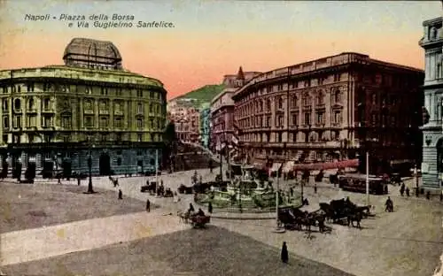 Ak Napoli Neapel Campania, Börsenplatz mit Brunnen