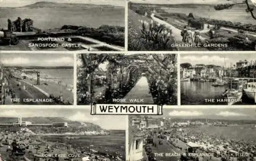Ak Weymouth Südwestengland, Sandsfoot Castle, Portland, Esplanade, Rose Walk, Hafen