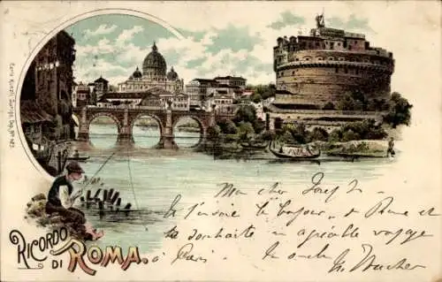 Litho Roma Rom Lazio, Engelsburg, Brücke, Petersdom
