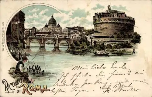 Litho Roma Rom Lazio, Engelsburg, Brücke, Petersdom