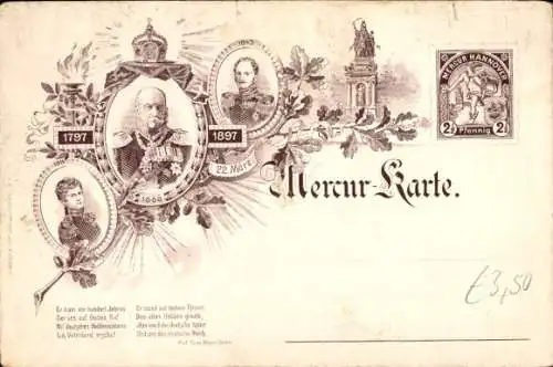 Litho Privatpost Mercur Hannover, 2 1/2 Pfennig, Kaiser Wilhelm I., 1797-1897