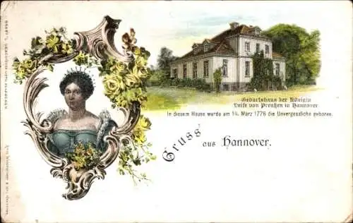 Litho Hannover in Niedersachsen, Geburtshaus der Königin Luise von Preußen