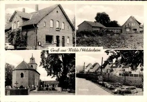 Ak Wöhle Schellerten Kreis Hildesheim, Geschäftshaus Sperling, Schule, Kirche, Siedlung