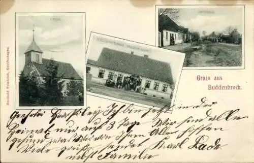 Ak Krajnik Buddenbrock Pommern, Gesellschaftshaus, Dorfstraße, Kirche