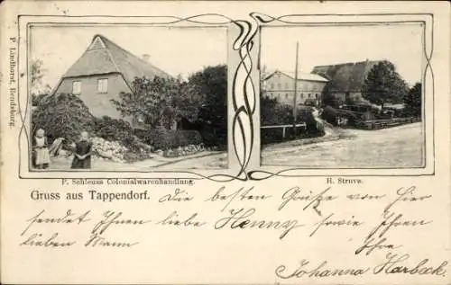 Jugendstil Ak Tappendorf in Holstein, Kolonialwarenhandlung, Gutshof H. Struve