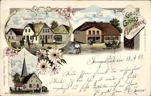 Ak Flintbek in Schleswig Holstein, Geschäft, H. Voss, Gasthof, Kirche