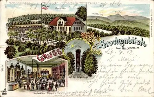 Litho Hildesheim in Niedersachsen, Restaurant Brockenblick, Aussichtsturm Galgenberg