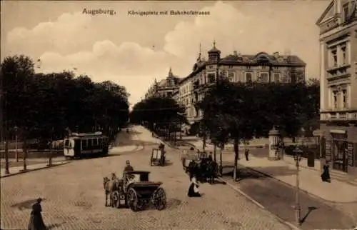 Ak Augsburg in Schwaben, Königsplatz, Bahnhofstraße