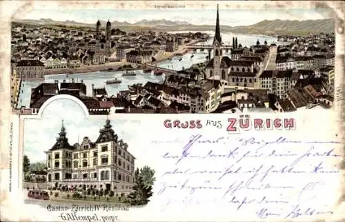 Litho Zürich Stadt Schweiz, Casino Zürich IV Röslibad, G. A. Hempel