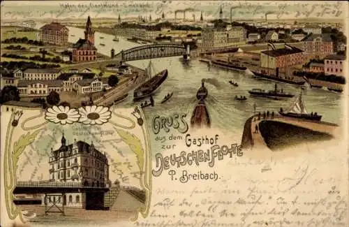 Litho Dortmund im Ruhrgebiet, Hafen, Gasthof zur Deutschen Flotte