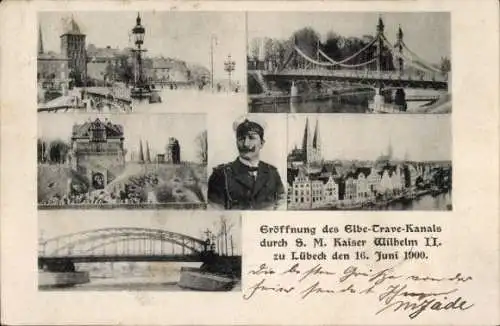 Ak Hansestadt Lübeck, Elbe-Trave-Kanal, Eröffnung, Kaiser Wilhelm II., Juni 1900