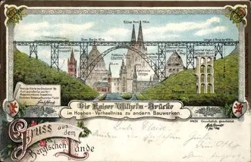 Litho Schaberg Solingen im Bergischen Land, Kaiser-Wilhelm-Brücke, Bauwerke, Kölner Dom