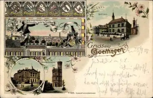 Studentika Litho Göttingen in Niedersachsen, Rathaus, Theater, Bismarckturm, Kutsche