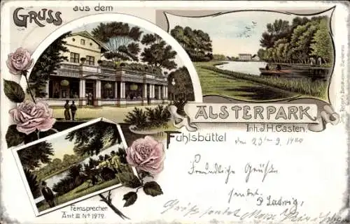 Litho Hamburg Nord Fuhlsbüttel, Alsterpark, Uferpartie