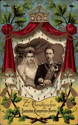 Passepartout Präge Litho Kronprinz Wilhelm von Preußen, Kronprinzessin Cecilie, Hochzeit