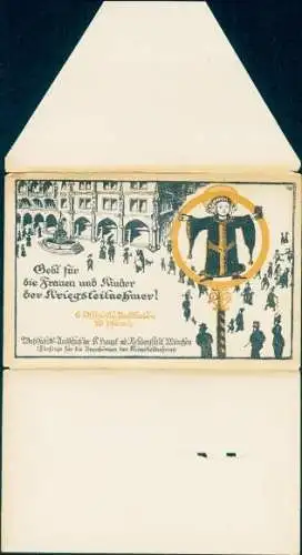 Klapp Ak Kriegsnot, Gebt für die Frauen und Kinder der Kriegsteilnehmer, Kind, Passanten, I. WK